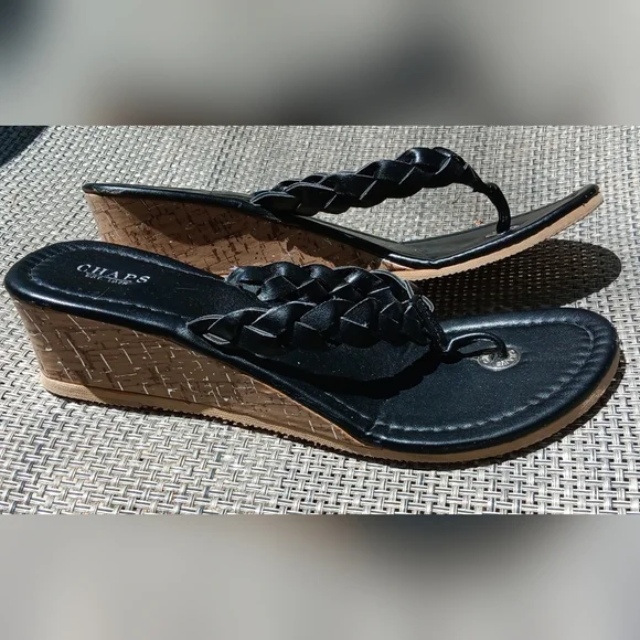 Chaps Women's Black Braided Sandals Size 7 - Picture 1 of 6